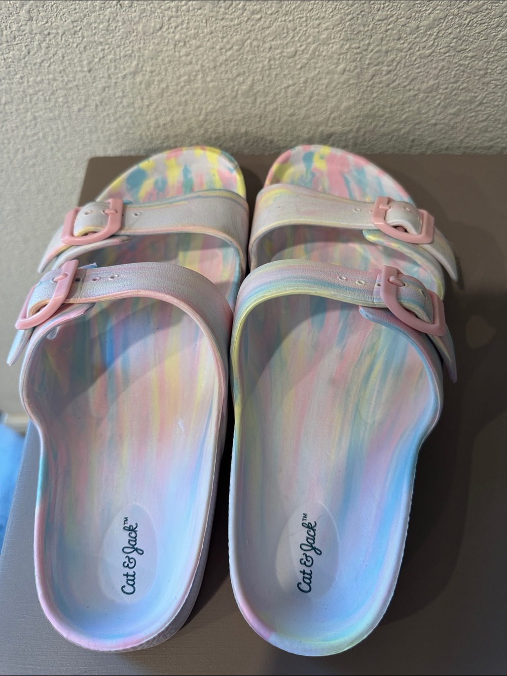 Cat & Jack Pastel Tie-Dye Double Strap Slide Sandals - Pink, Blue, Yellow